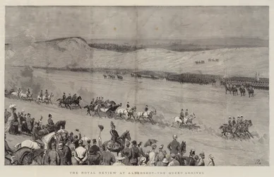 Den kongelige anmeldelse ved Aldershot, dronningen ankommer